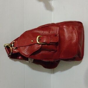 NEW AMERIBAG Sling Bag Backpack Deep Red Pebbled Leather Multiple Pockets